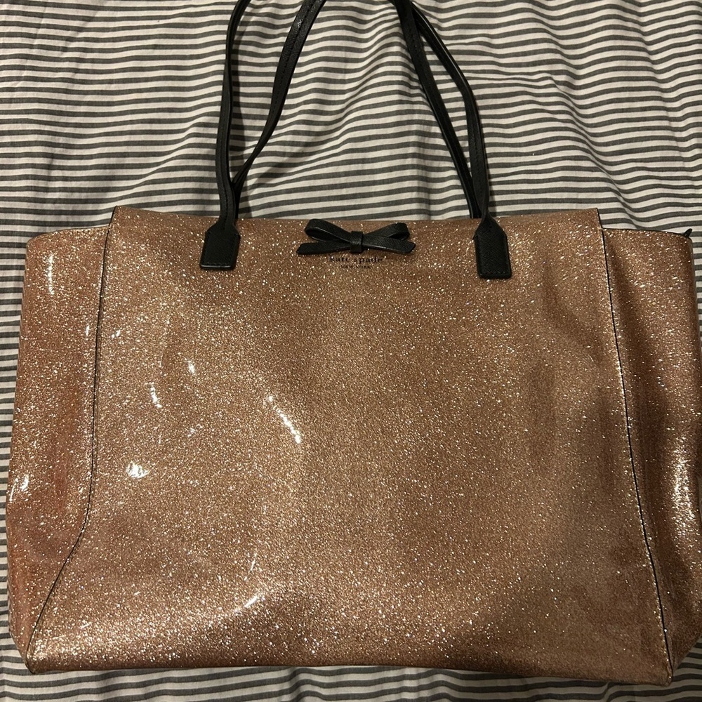 Kate Spade Mavis Street Taden rose gold Glitter Tote Bag